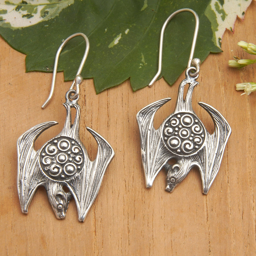 Bat-Themed Sterling Silver Dangle Earrings Made in Bali - Night Emperors