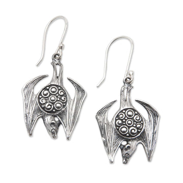 Bat-Themed Sterling Silver Dangle Earrings Made in Bali - Night Emperors