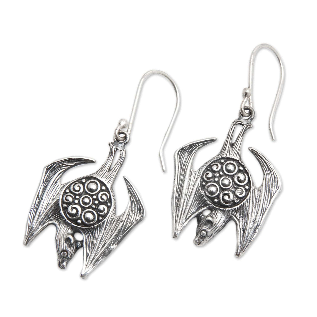 Bat-Themed Sterling Silver Dangle Earrings Made in Bali - Night Emperors