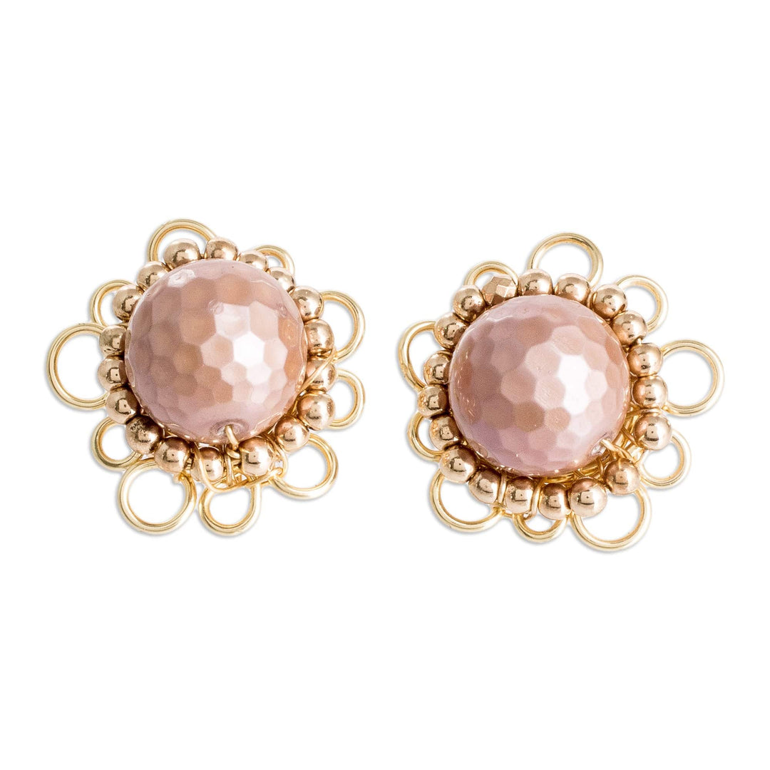 Polymer-Coated Copper Alloy and Pearl Floral Button Earrings - Authentic Grace