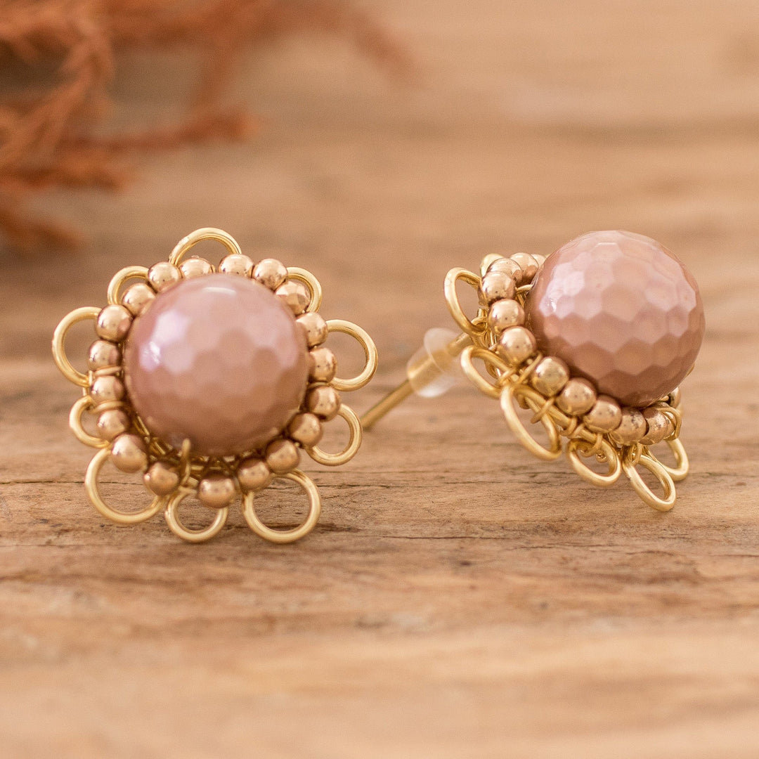 Polymer-Coated Copper Alloy and Pearl Floral Button Earrings - Authentic Grace