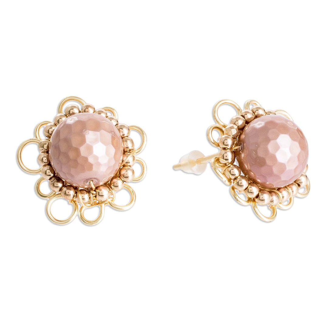 Polymer-Coated Copper Alloy and Pearl Floral Button Earrings - Authentic Grace