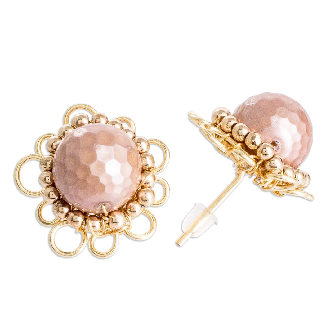 Polymer-Coated Copper Alloy and Pearl Floral Button Earrings - Authentic Grace
