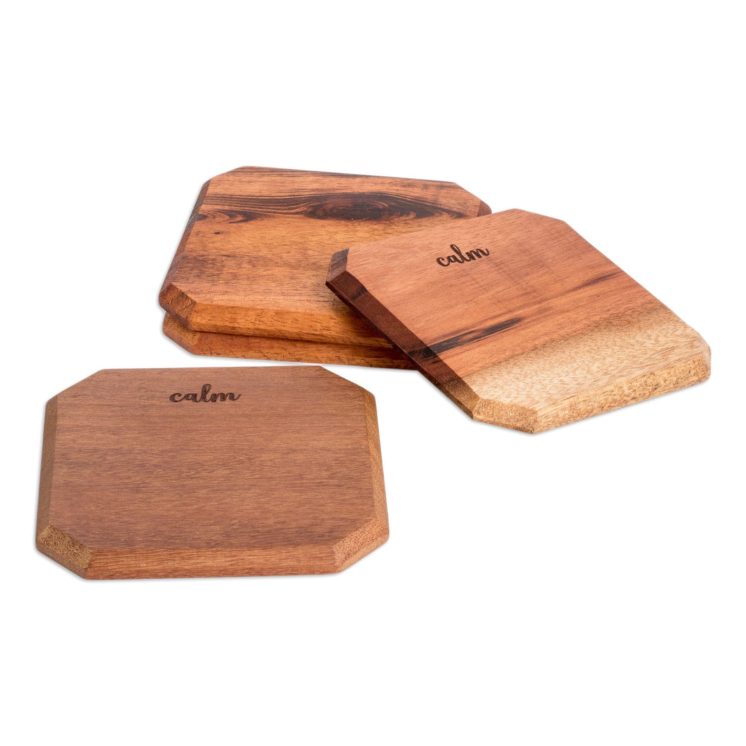 Set of 4 Hand-Carved Geometric Jobillo Wood Coasters - Calm Stage
