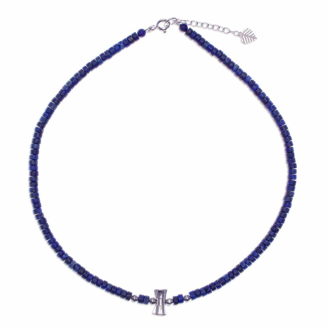 Lapis Lazuli and Karen Silver Beaded Necklace from Thailand - Lapis Lazuli Love