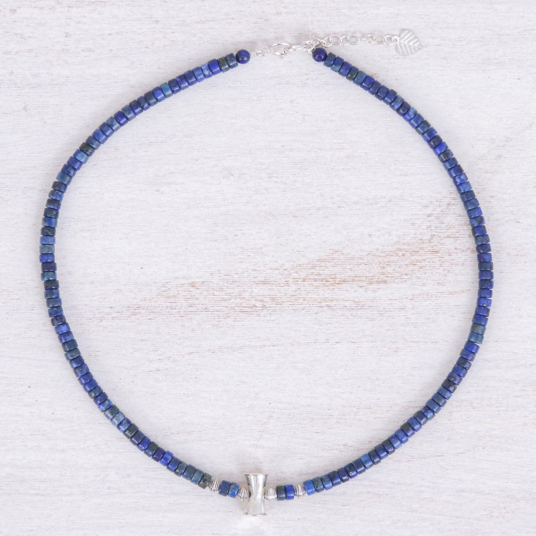 Lapis Lazuli and Karen Silver Beaded Necklace from Thailand - Lapis Lazuli Love