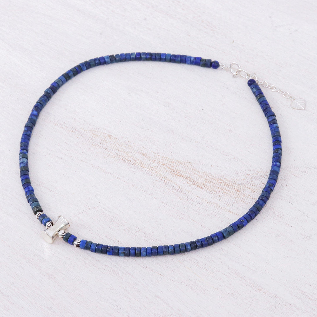 Lapis Lazuli and Karen Silver Beaded Necklace from Thailand - Lapis Lazuli Love