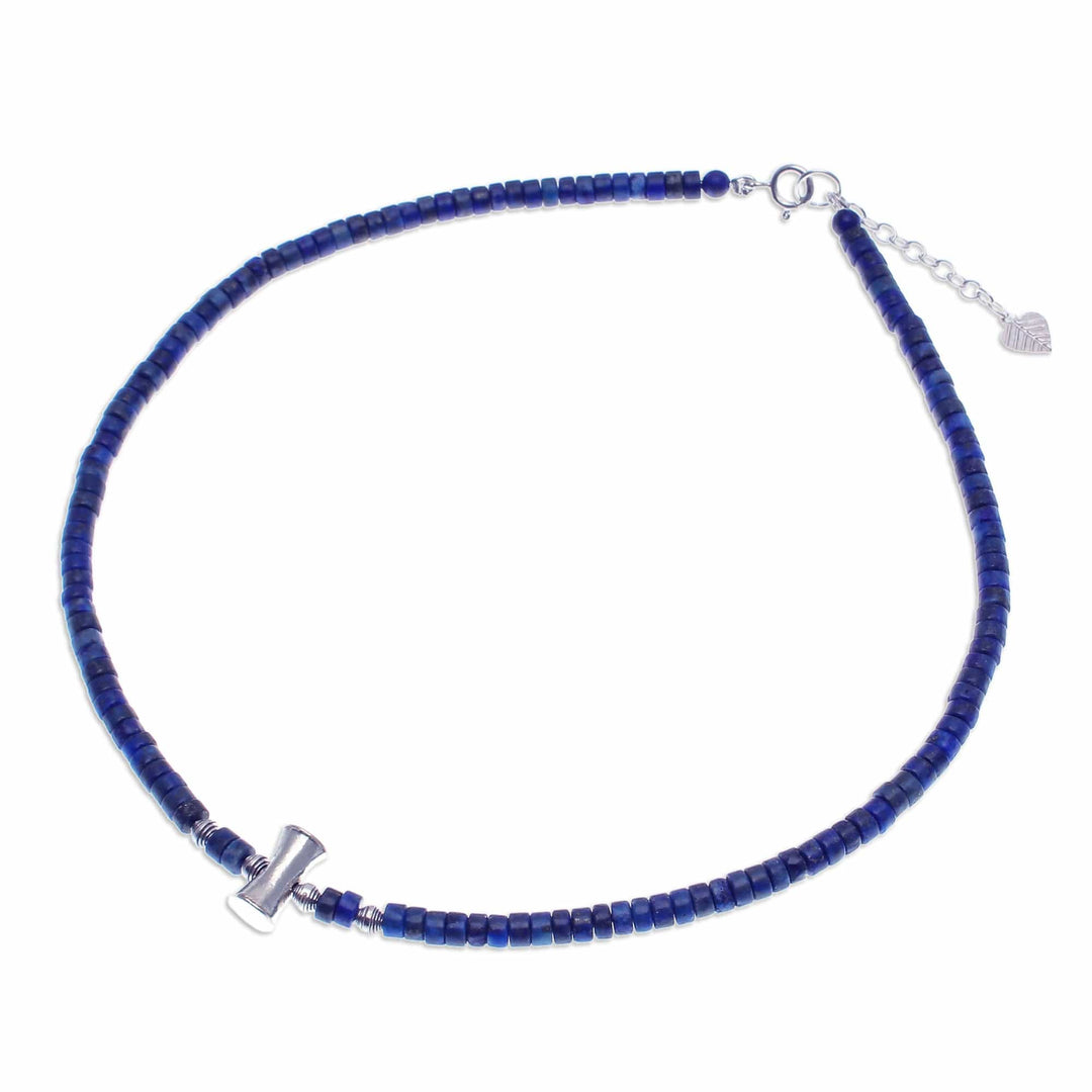 Lapis Lazuli and Karen Silver Beaded Necklace from Thailand - Lapis Lazuli Love