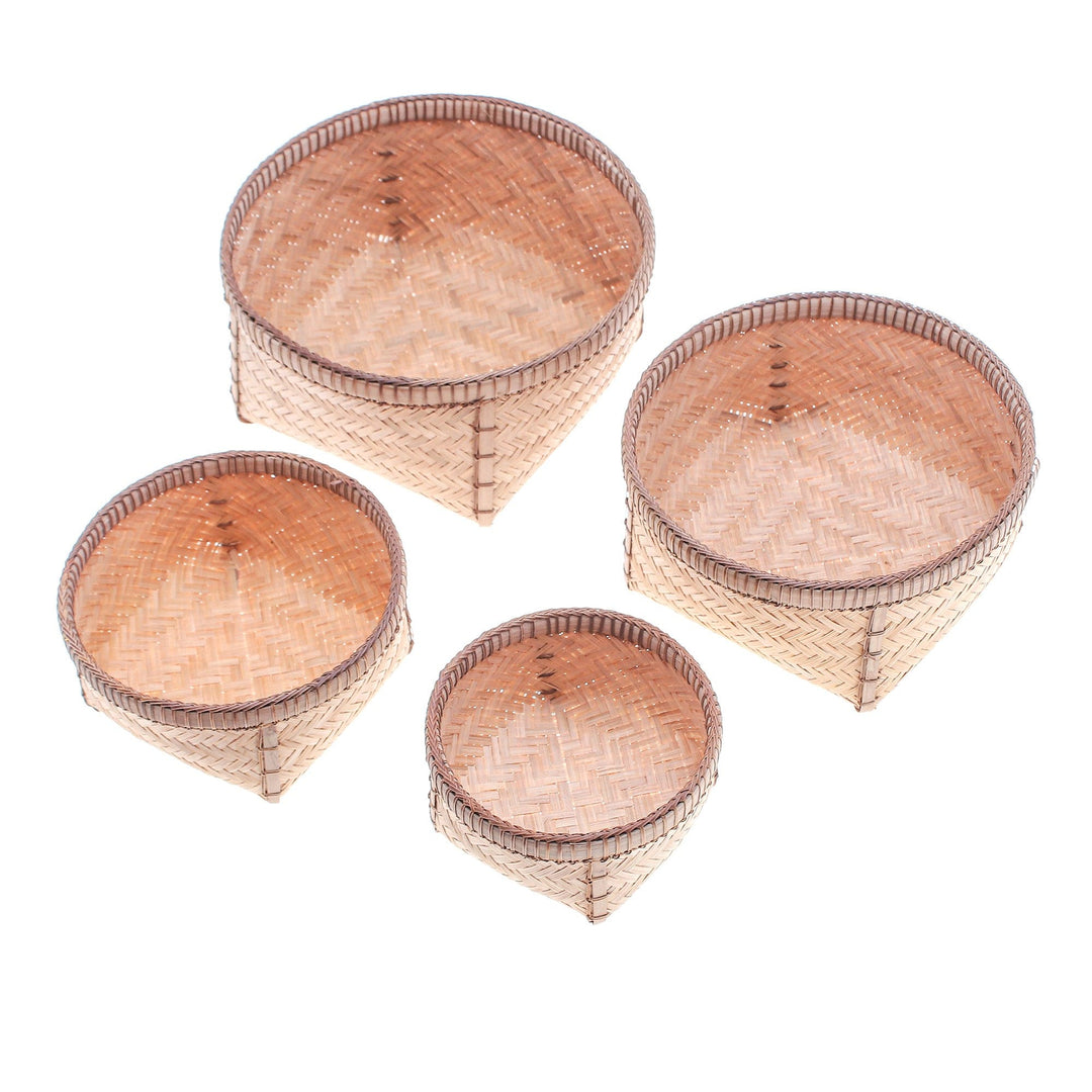 Set of 4 Hand-Woven Bamboo and Rattan Nesting Baskets - Thai Glamor