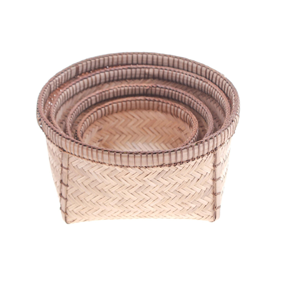 Set of 4 Hand-Woven Bamboo and Rattan Nesting Baskets - Thai Glamor