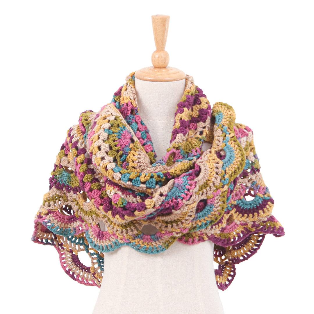Handcrafted Colorful Crocheted Acrylic Capelet with Tassels - Multicolor Feelings