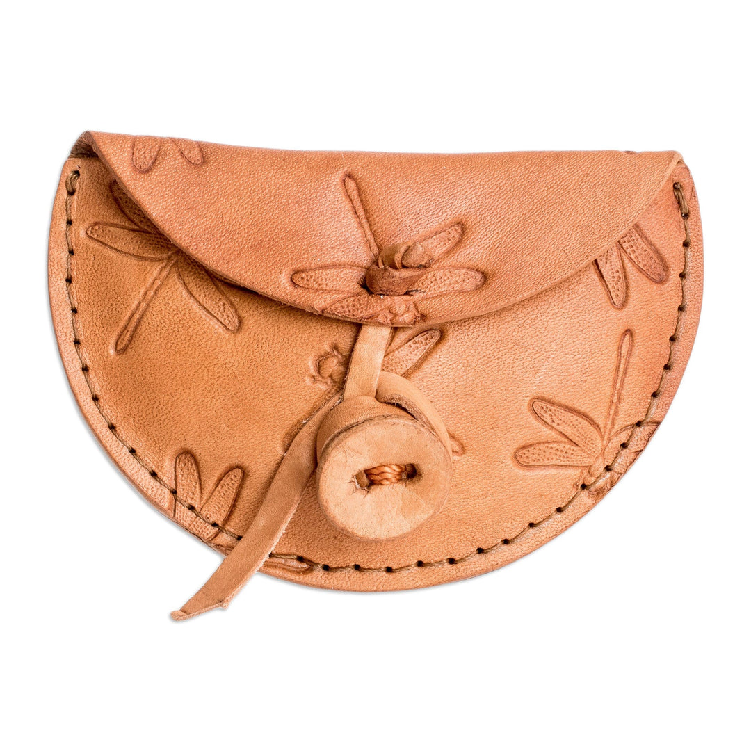 Handcrafted Leather Headphone Case with Dragonfly Motifs - Dragonfly