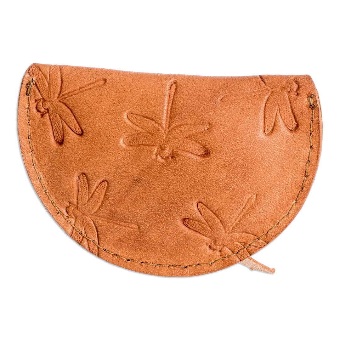 Handcrafted Leather Headphone Case with Dragonfly Motifs - Dragonfly