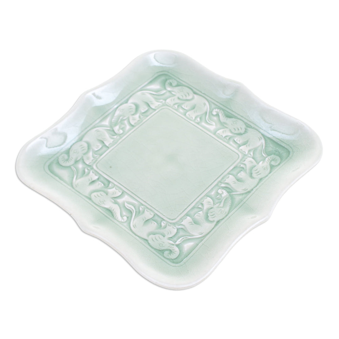 Celadon Ceramic Elephant Catchall Handcrafted in Thailand - Green Elephant Allure