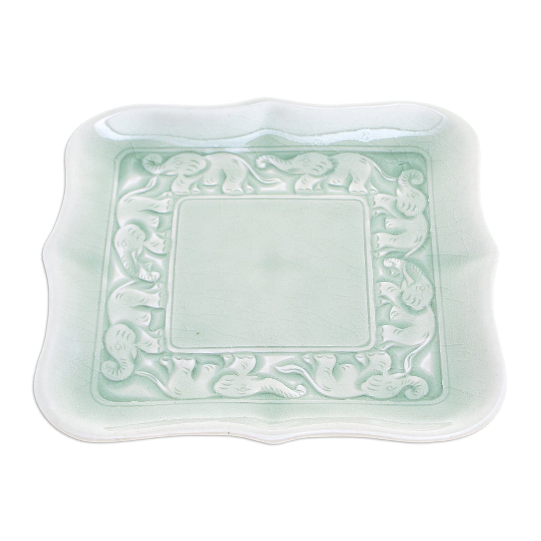 Celadon Ceramic Elephant Catchall Handcrafted in Thailand - Green Elephant Allure