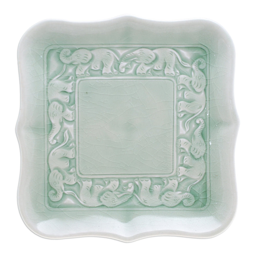 Celadon Ceramic Elephant Catchall Handcrafted in Thailand - Green Elephant Allure