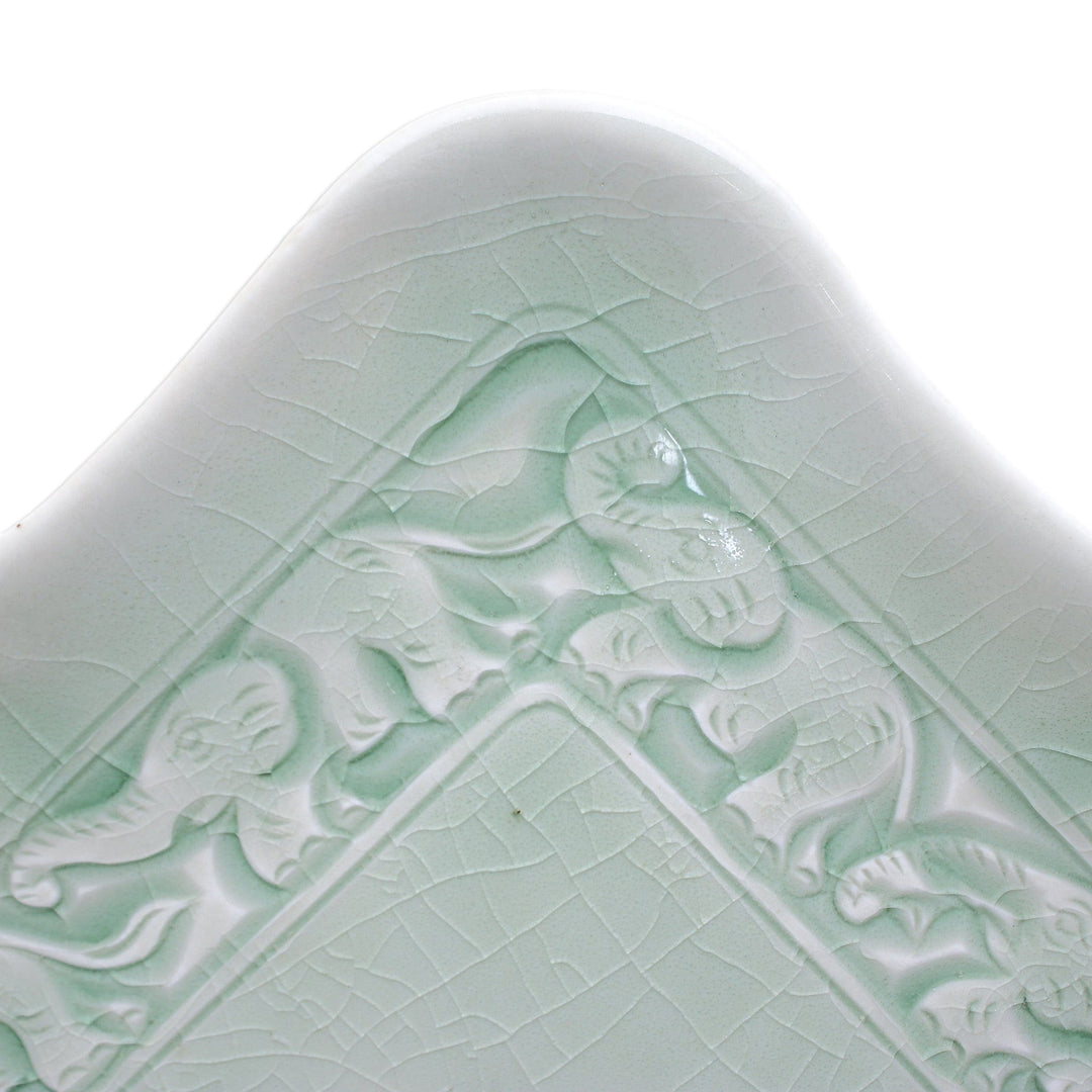 Celadon Ceramic Elephant Catchall Handcrafted in Thailand - Green Elephant Allure