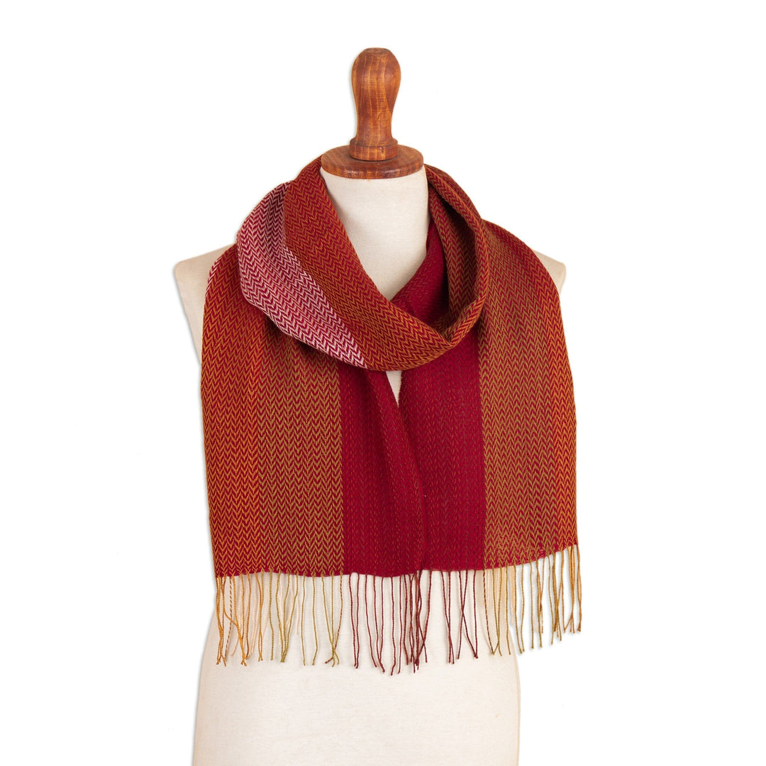 Handcrafted Wine and Brown Baby Alpaca Blend Cotton Scarf - Wine Trails