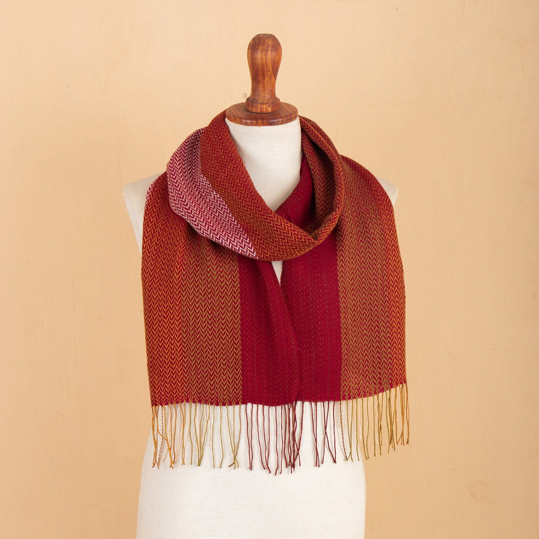 Handcrafted Wine and Brown Baby Alpaca Blend Cotton Scarf - Wine Trails