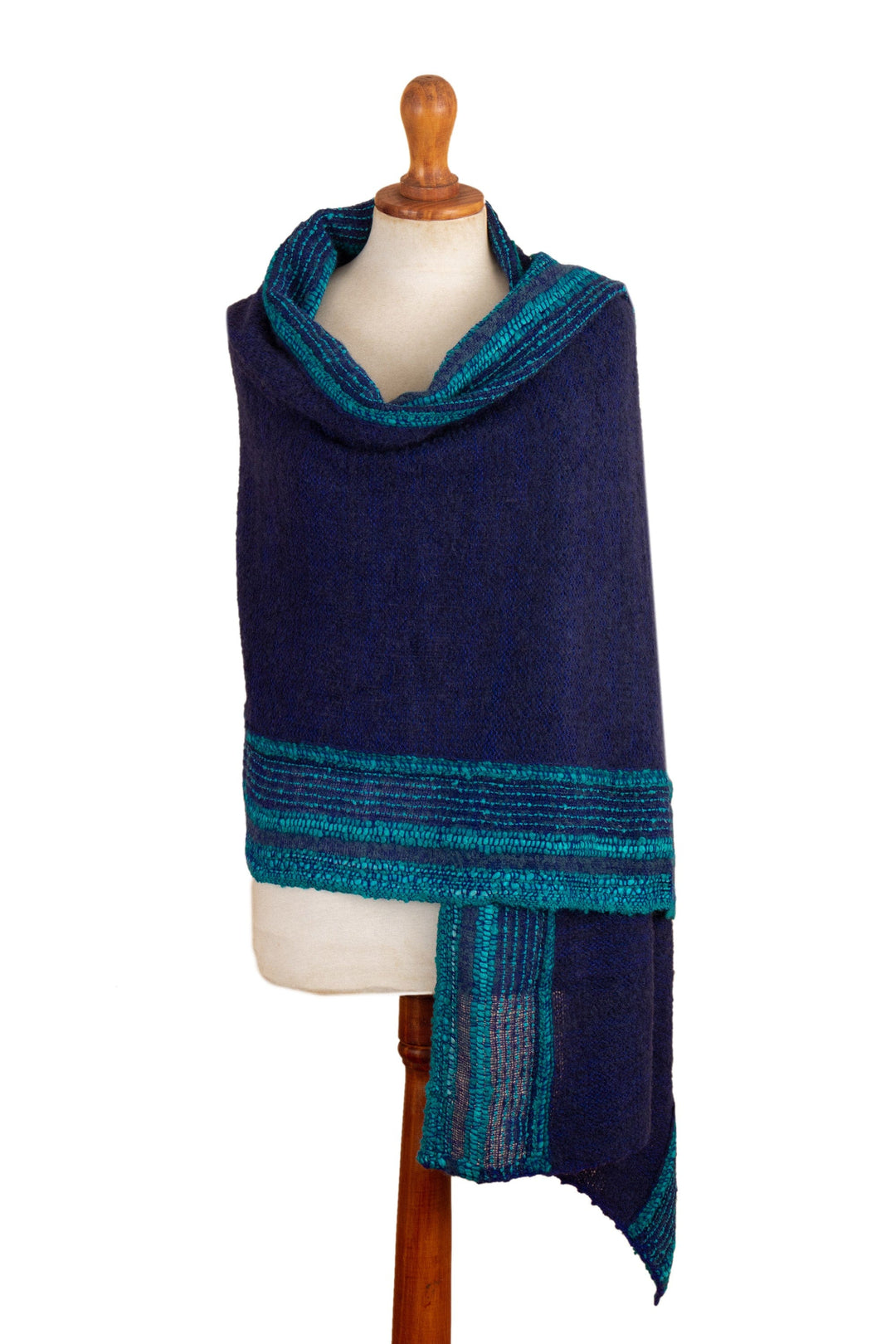 Knit Baby Alpaca Blend Striped Shawl in Blue and Cyan - Impressive Stripes