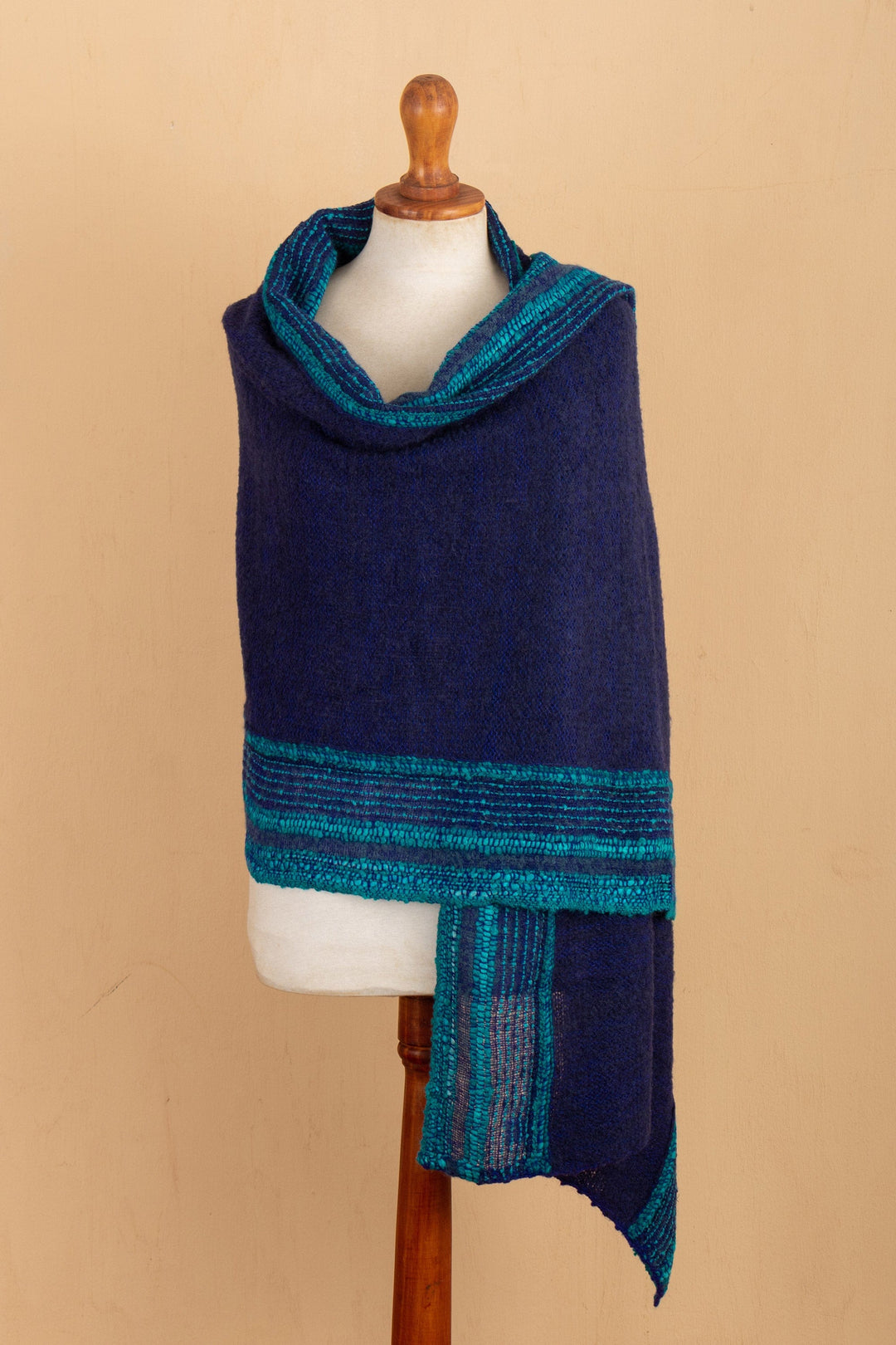 Knit Baby Alpaca Blend Striped Shawl in Blue and Cyan - Impressive Stripes