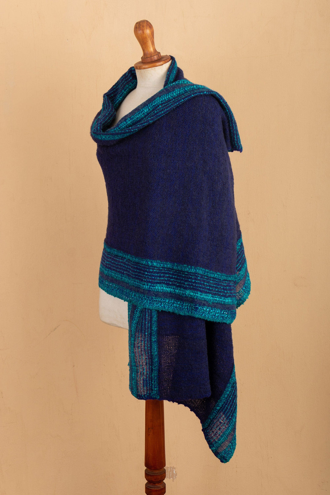 Knit Baby Alpaca Blend Striped Shawl in Blue and Cyan - Impressive Stripes