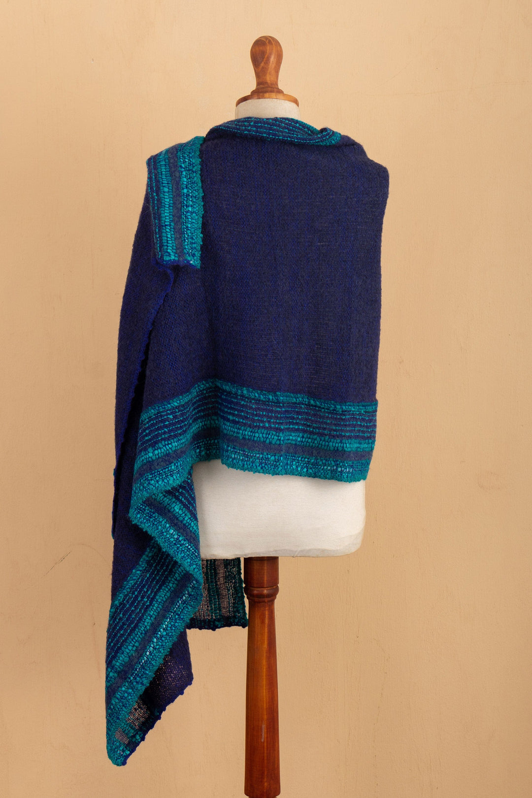 Knit Baby Alpaca Blend Striped Shawl in Blue and Cyan - Impressive Stripes