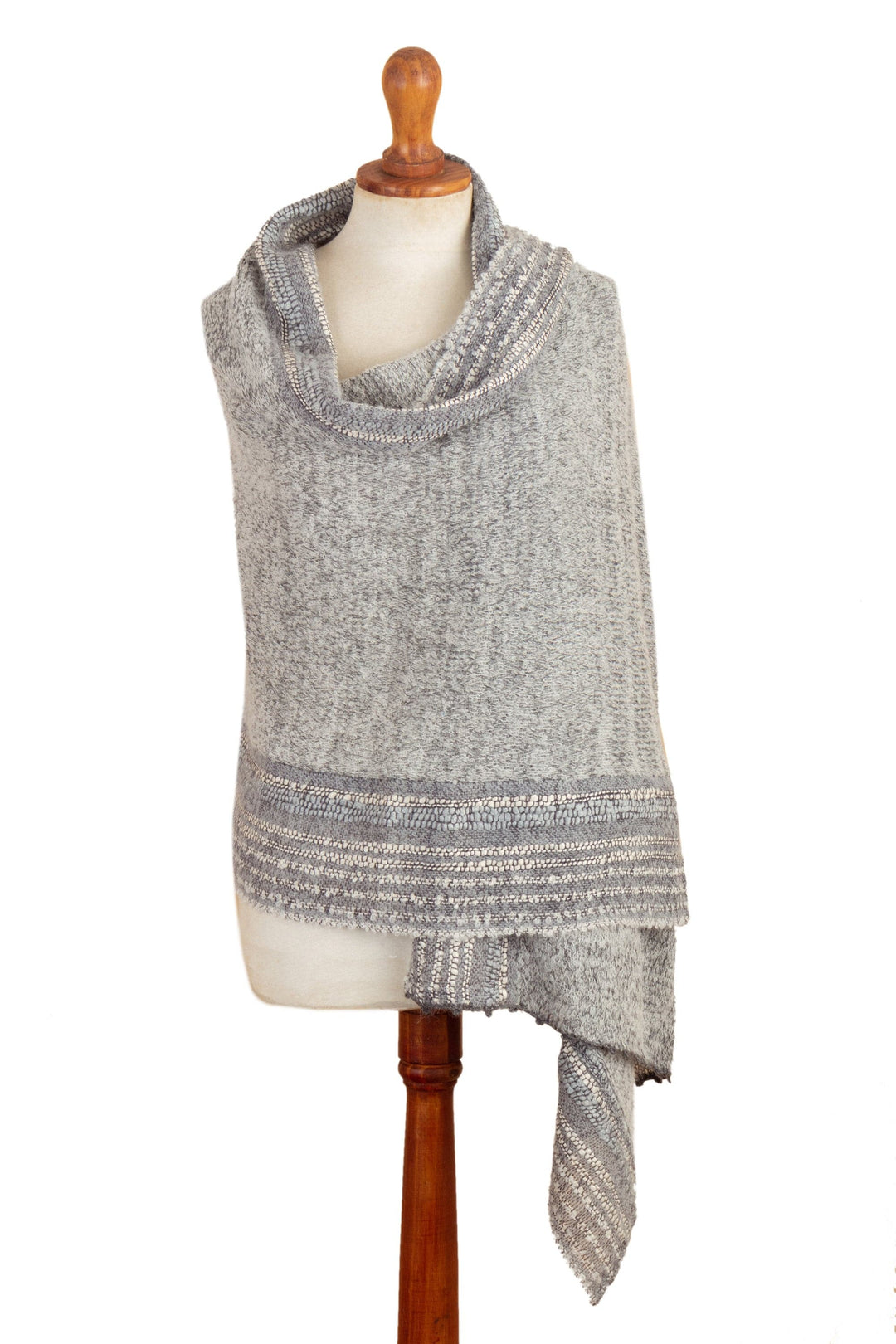Knit Baby Alpaca Blend Striped Shawl in Grey Hues from Peru - Stylish Stripes