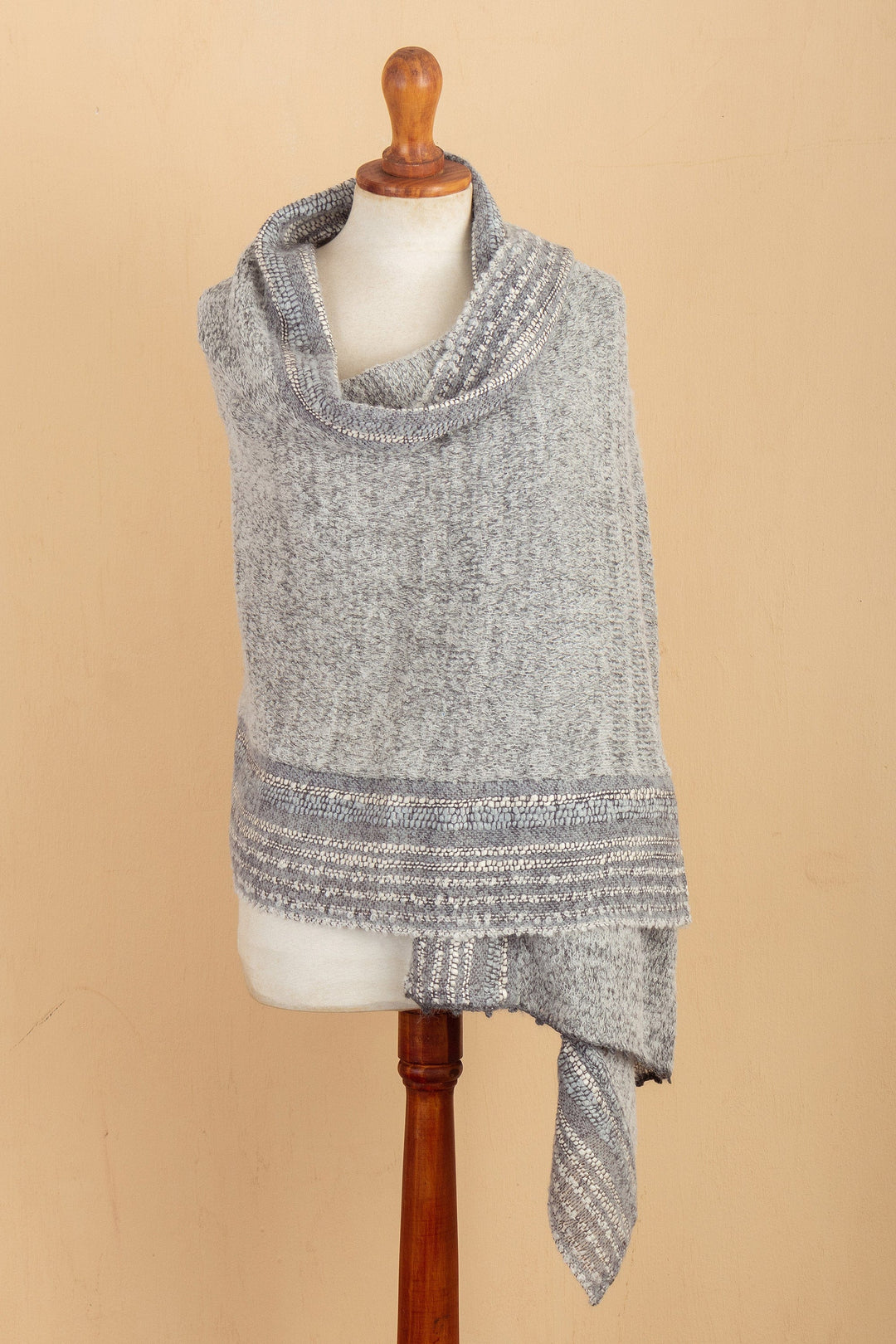 Knit Baby Alpaca Blend Striped Shawl in Grey Hues from Peru - Stylish Stripes