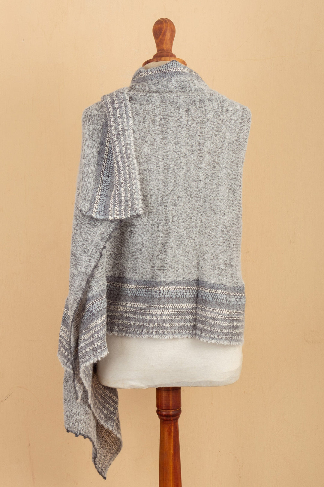Knit Baby Alpaca Blend Striped Shawl in Grey Hues from Peru - Stylish Stripes