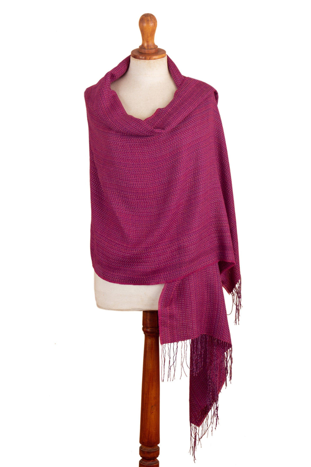 Handloomed Purple Alpaca Blend Shawl with Fringes - Amethyst Lady