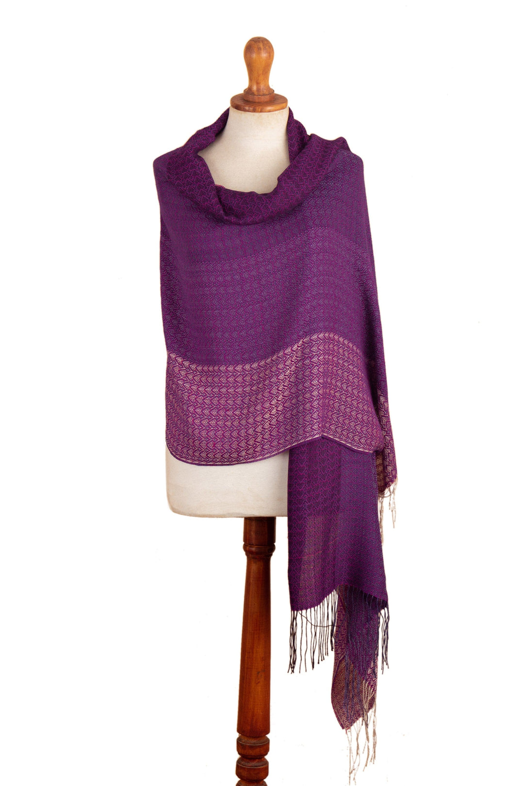Handwoven Geometric Purple and Fuchsia Alpaca Blend Shawl - Empress Beauty