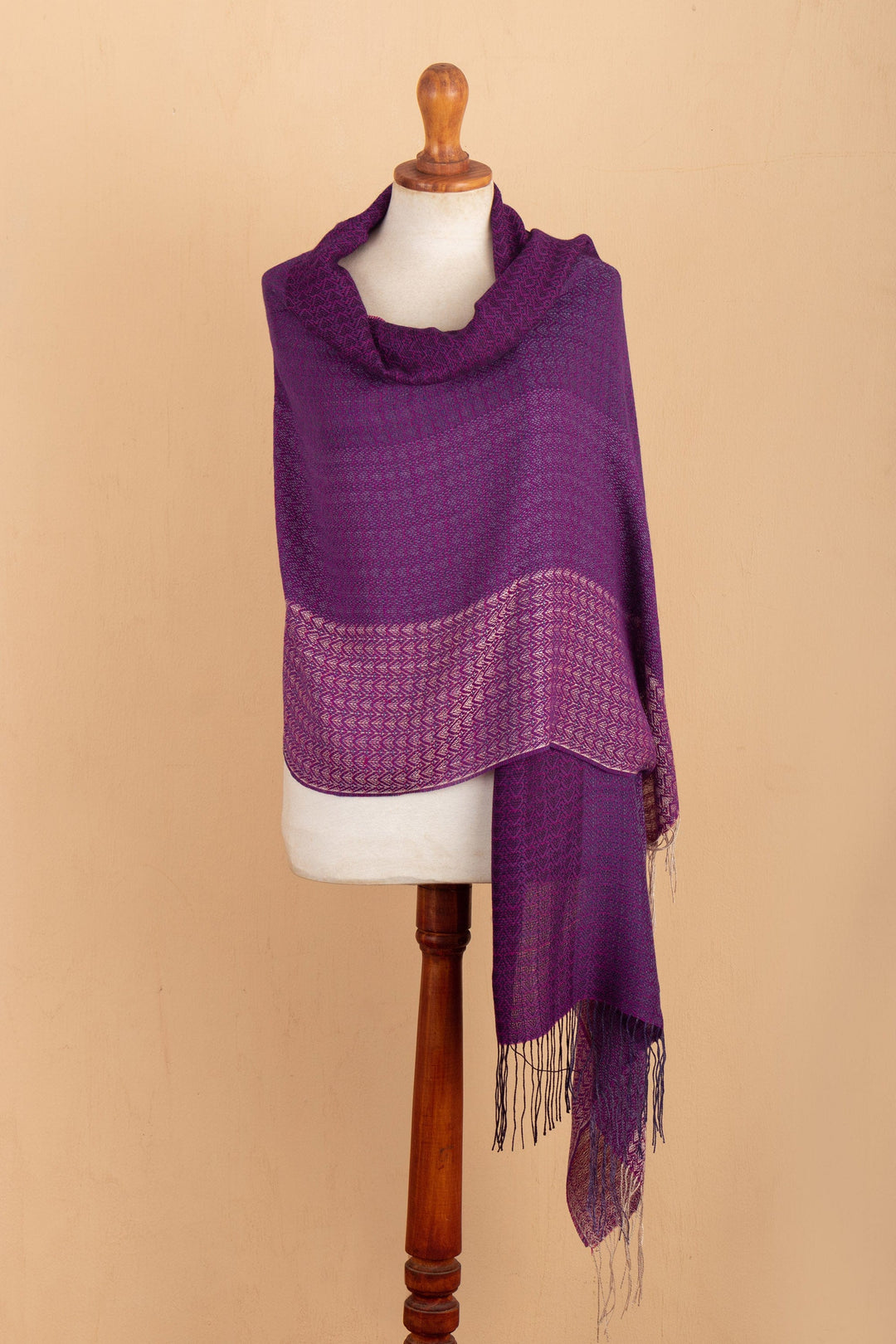 Handwoven Geometric Purple and Fuchsia Alpaca Blend Shawl - Empress Beauty