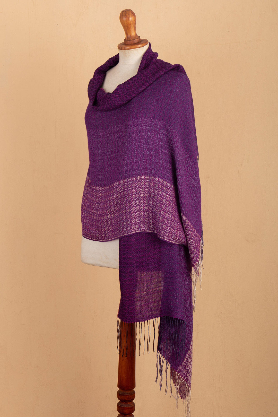 Handwoven Geometric Purple and Fuchsia Alpaca Blend Shawl - Empress Beauty