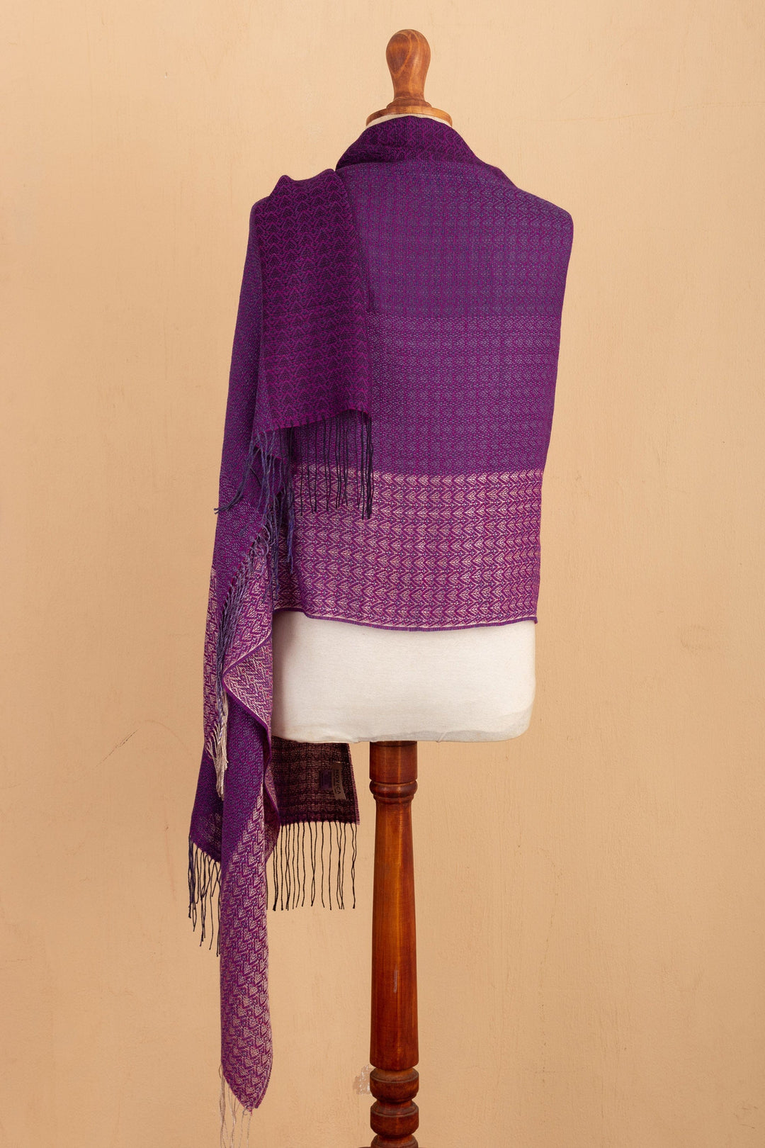 Handwoven Geometric Purple and Fuchsia Alpaca Blend Shawl - Empress Beauty
