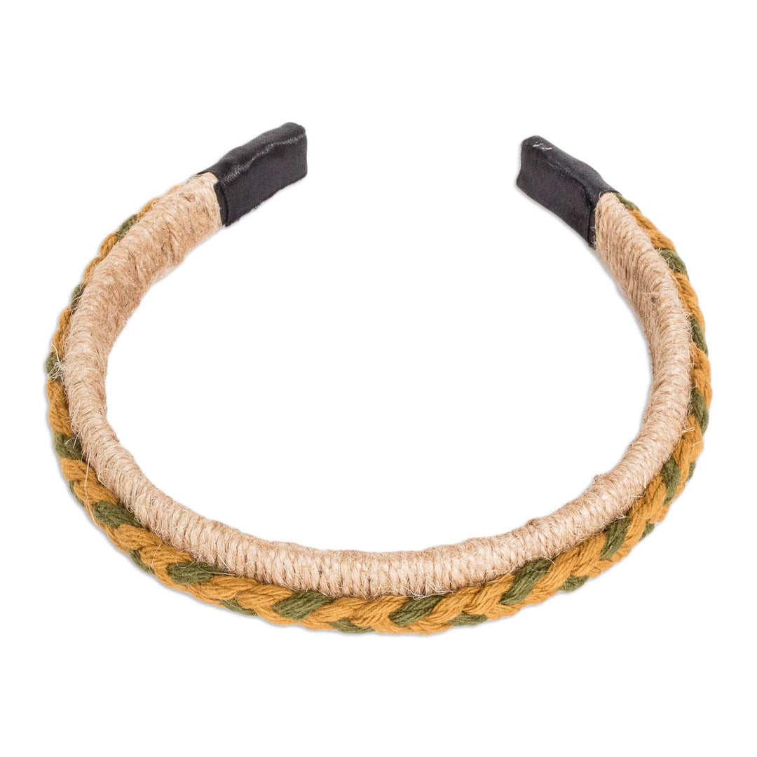 Handmade Jute Headband with Cotton Macrame Accent - Wooded Trail