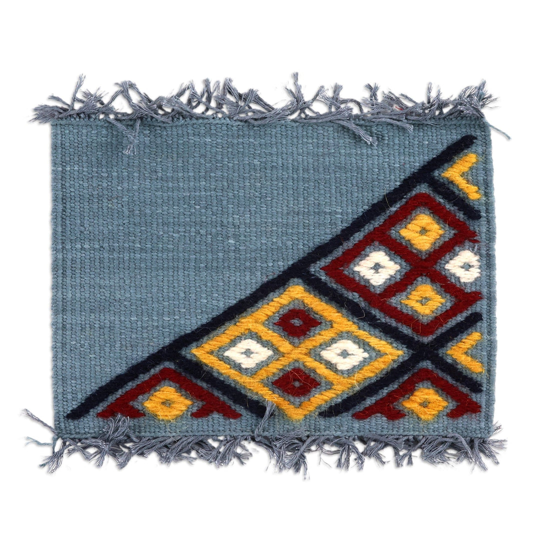 2 Grey Cotton Coasters with Hand-Embroidered Geometric Motif - Embellished Grey