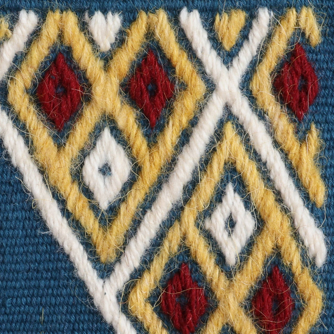 2 Blue Cotton Coasters with Hand-Embroidered Geometric Motif - Embellished Blue