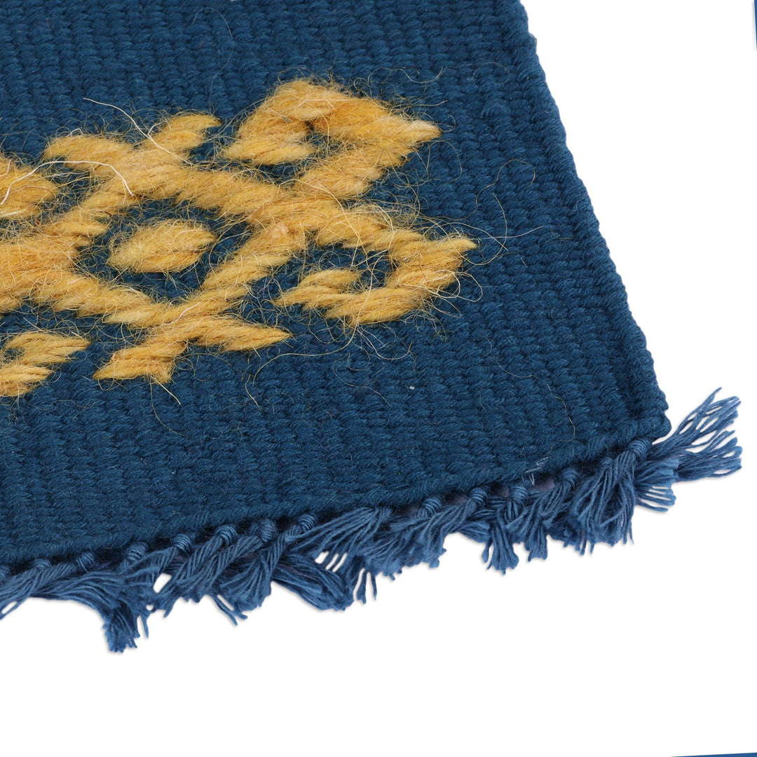 2 Handwoven Blue Cotton Coasters with Hand-Embroidered Motif - Traditions in Blue