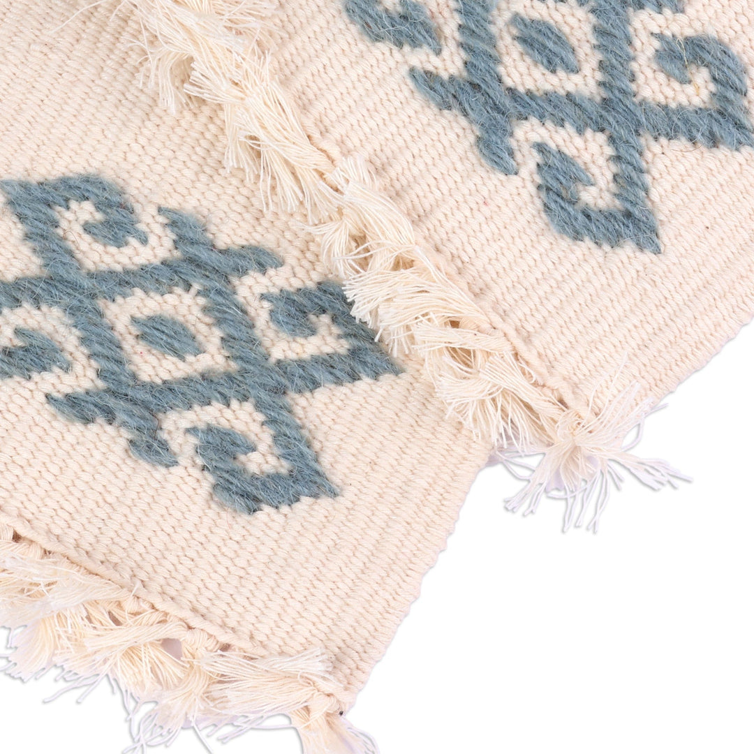 2 Handwoven Ivory Cotton Coasters with Wool Hand Embroidery - Traditions in Ivory