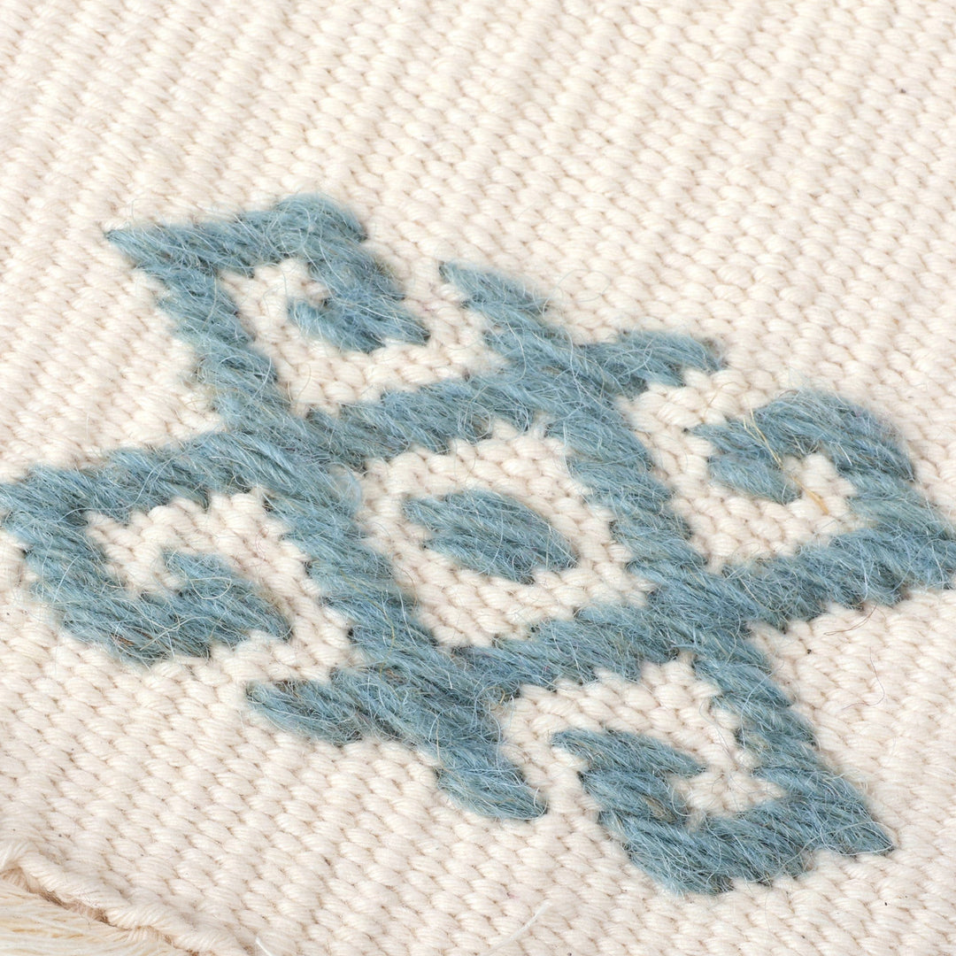 2 Handwoven Ivory Cotton Coasters with Wool Hand Embroidery - Traditions in Ivory