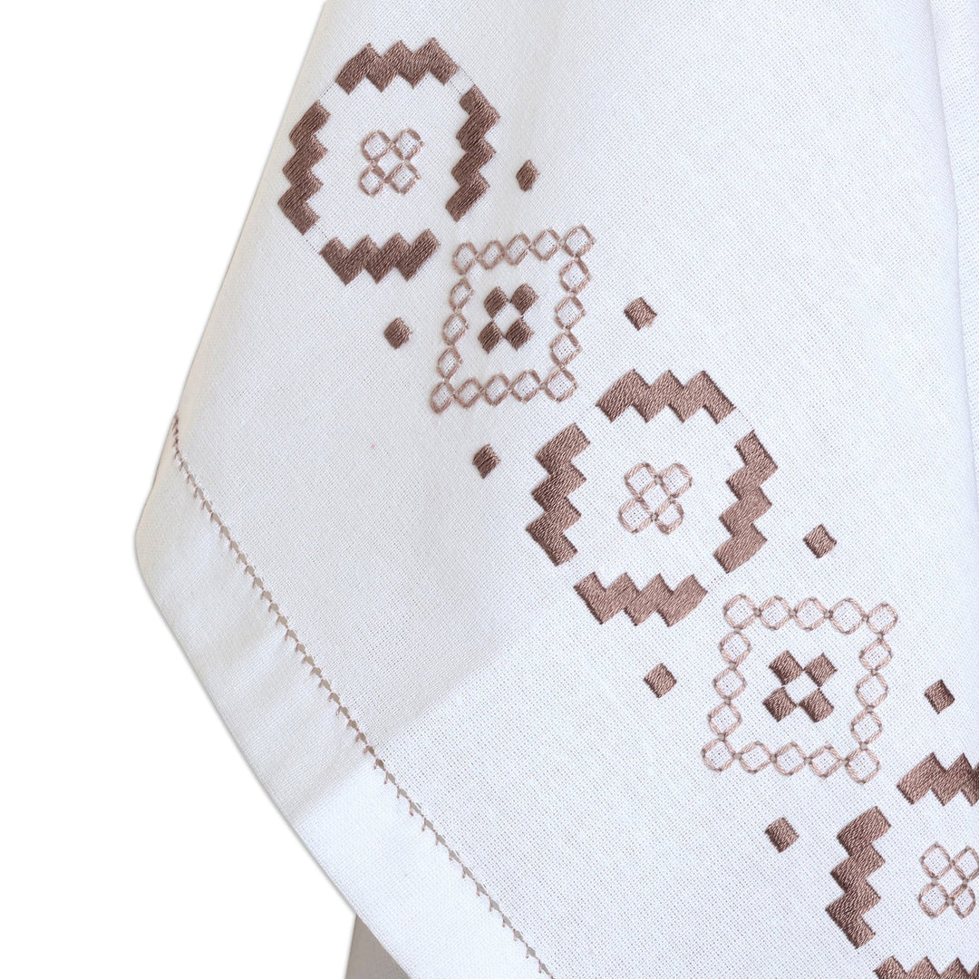 Embroidered Brown and White Cotton Tea Towels (Pair) - Cocoa Diamonds