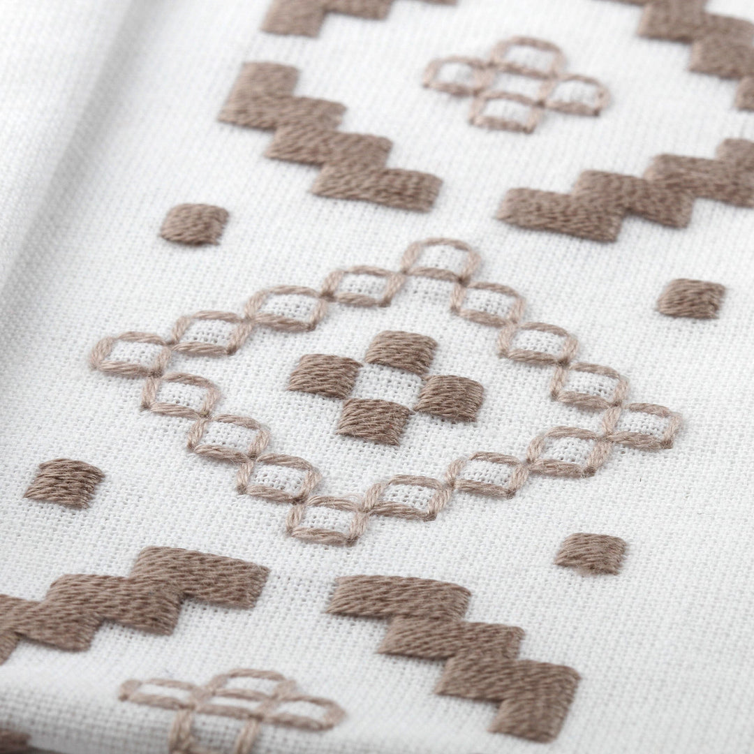 Embroidered Brown and White Cotton Tea Towels (Pair) - Cocoa Diamonds