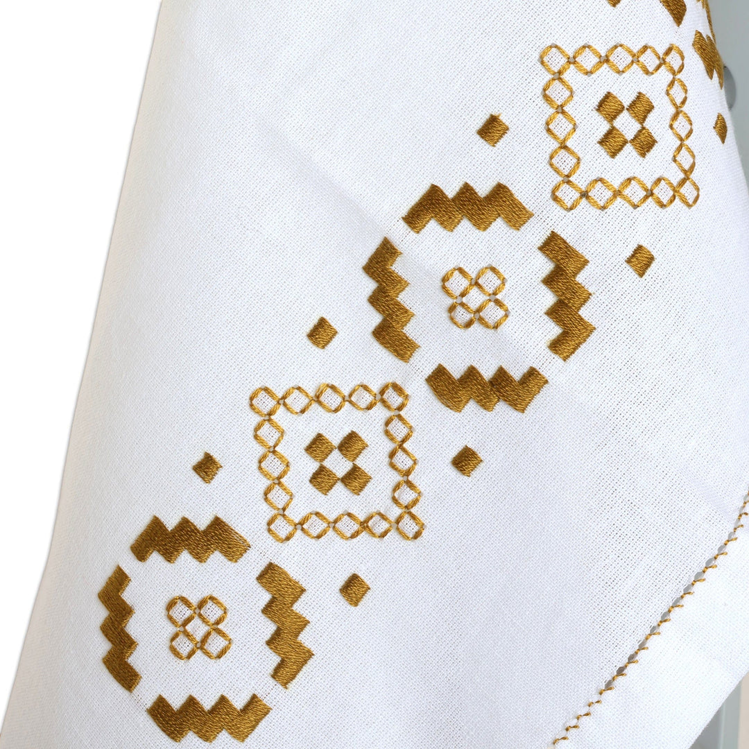 Embroidered Golden and White Cotton Tea Towels (Pair) - Treasure Diamonds