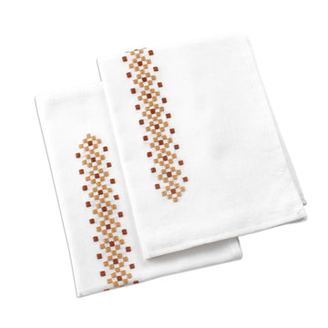 Embroidered Cotton Tea Towels with Square Motifs (Pair) - Desert Essence