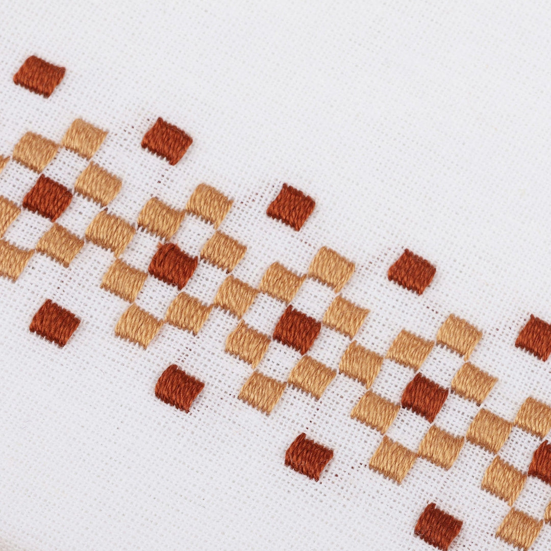 Embroidered Cotton Tea Towels with Square Motifs (Pair) - Desert Essence