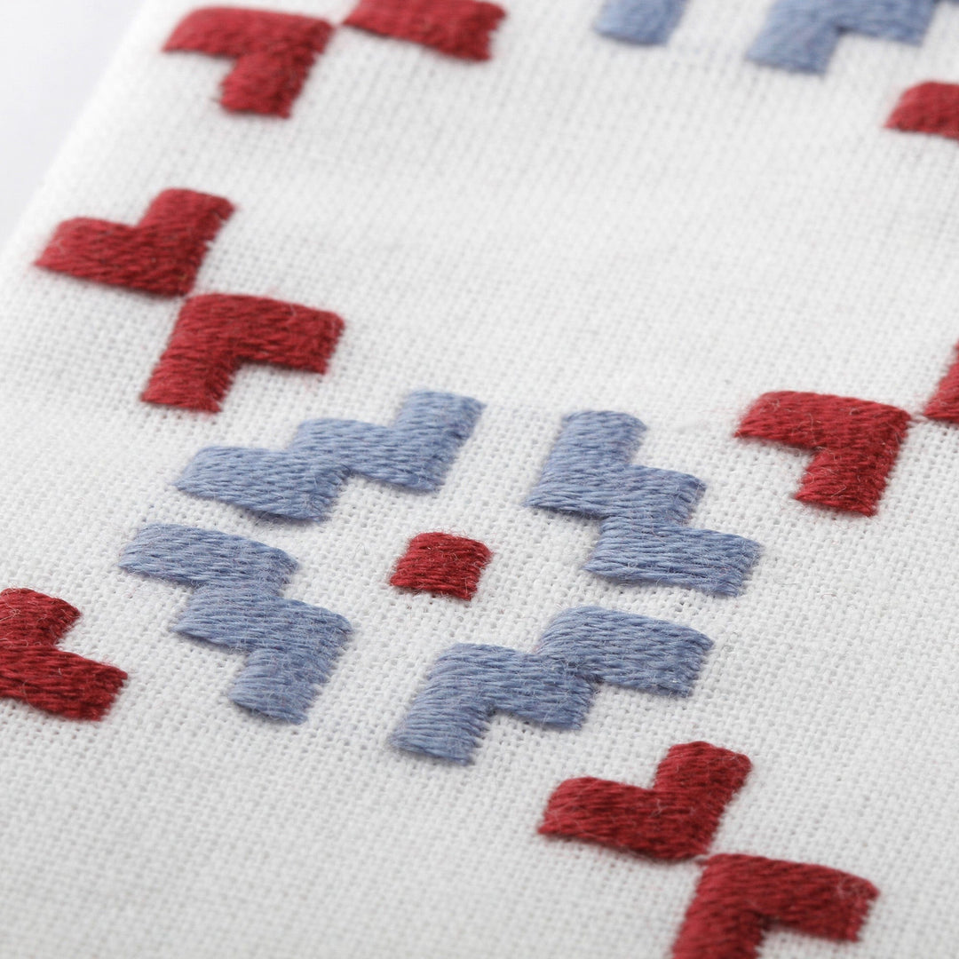 Pair of Embroidered Red and Blue Cotton Tea Towels - Royal Serenity