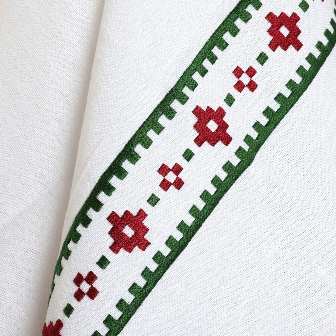 Geometric Green and Burgundy Cotton Tea Towels (Pair) - Burgundy Paths