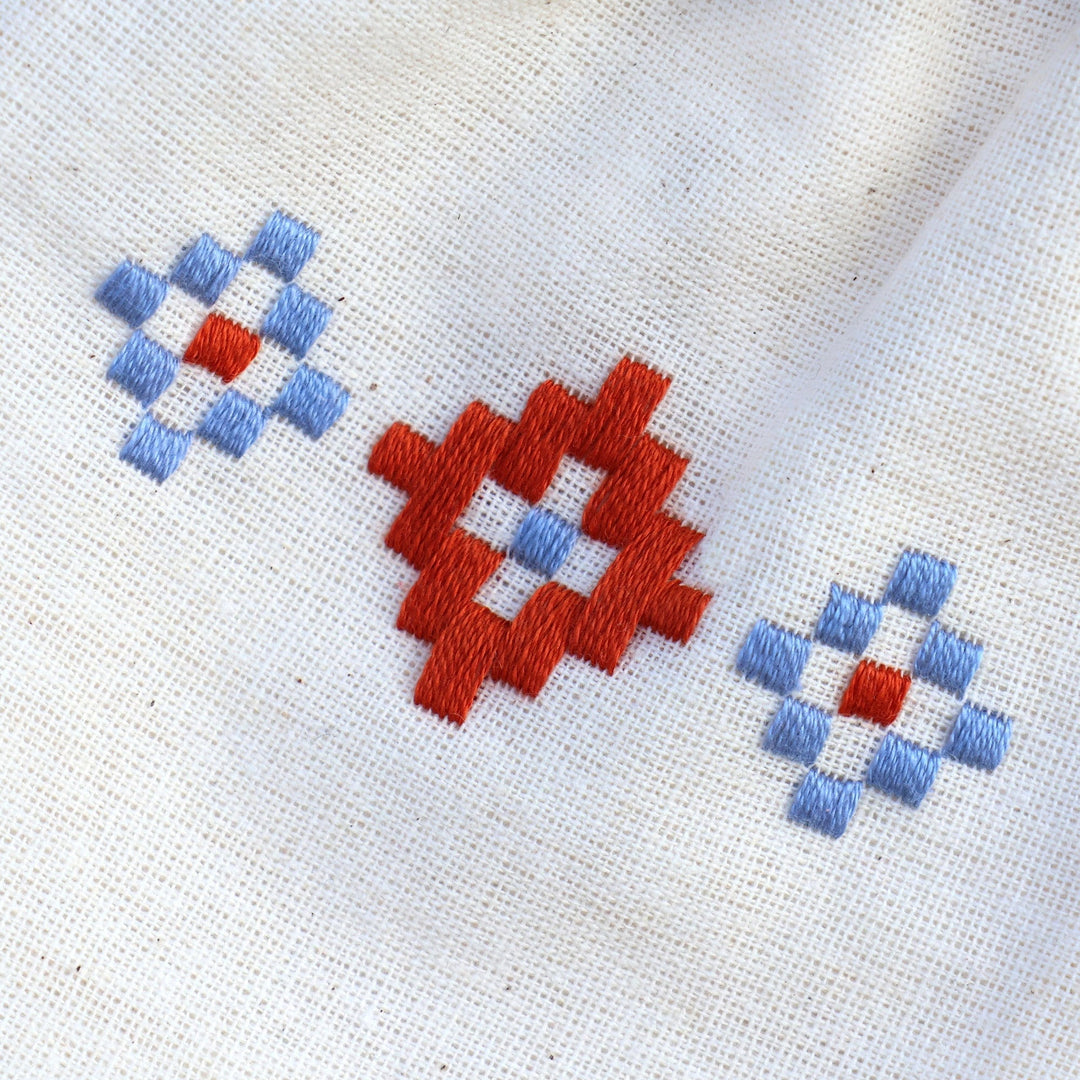 Set of 2 Embroidered Cotton Pouches from Armenia - Indigo and Caramel