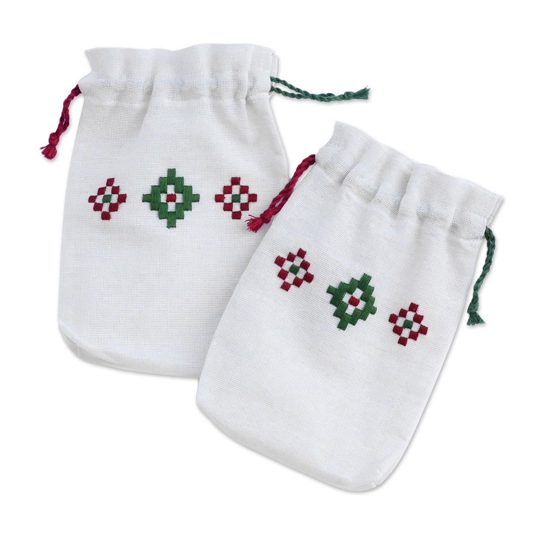 Set of 2 Embroidered Cotton Pouches from Armenia - Merlot Fields
